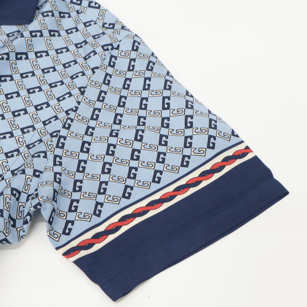 GUCCI 690464 22Stainless Steel 690464 ZAIZX Geometric G Print Short Sleeve Bowling Shirt tops 48 blueUsed