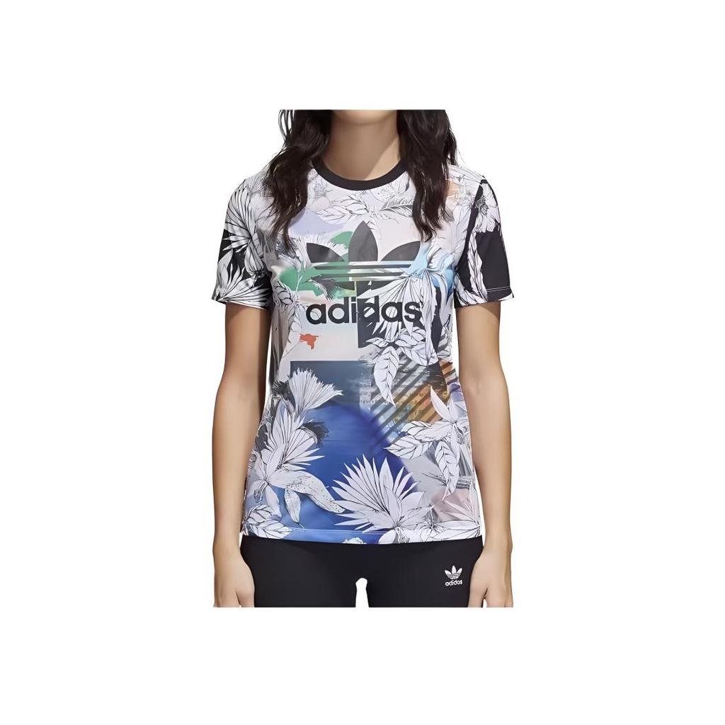Adidas Originals Blumendruck Rundhals Kurzarm T-Shirt Damen Oberteile CY7370