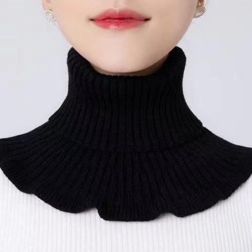 Woolen Knitted Scarf with Fake Collar Women Small Shawl Autumn Winter Pullover Warm Neck Protection Shoulder Lap Sweater Collar
