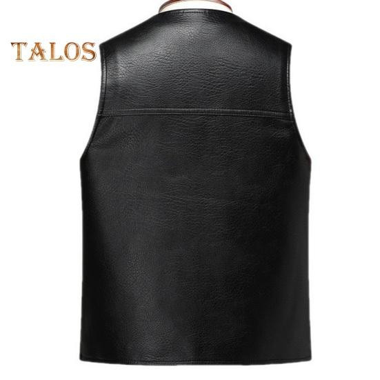 Pánská vesta z umělé kůže s výstřihem do V bez rukávů Slim Fit Jednořadá vesta Kabát s kapsami Jednobarevná vesta