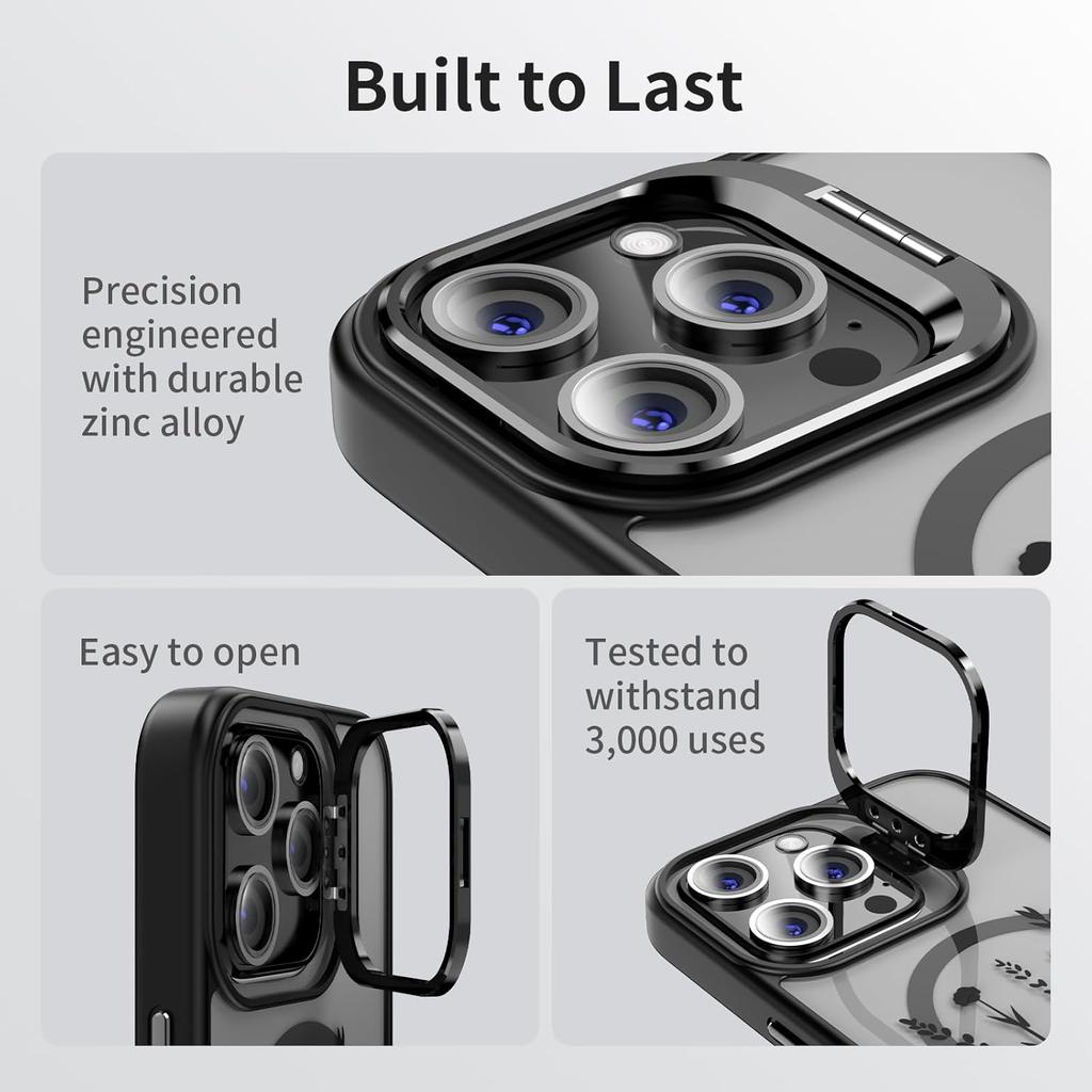 Magnetic Case Designed for iPhone 16 Pro with Kickstand, Compatible with Magsafe, Built In Camera Stash Stand, Anti-Fall Military Protection TPU Case