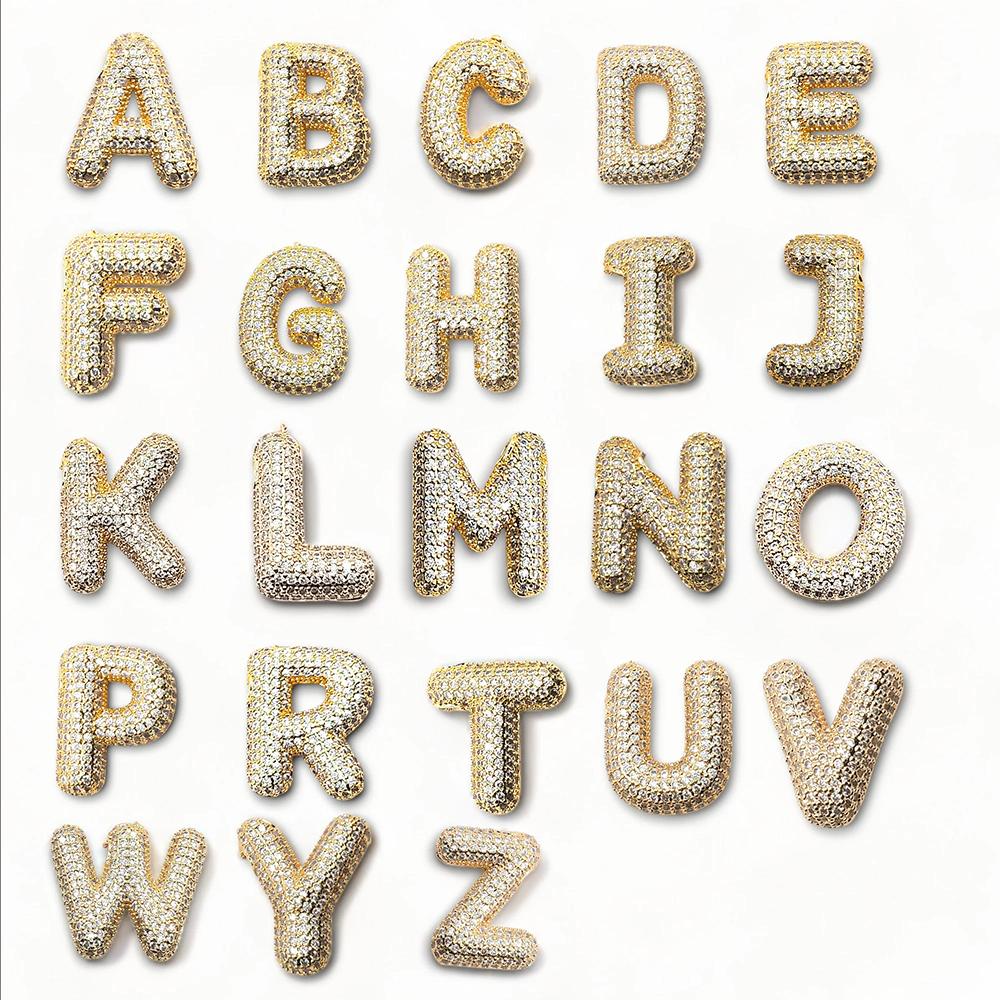 

18K Gold Plated Cubic Zirconia Hollow Bubble Letter Necklace for Women Initial Alphabet Balloon Necklaces Collar Zircon Gift R золотой