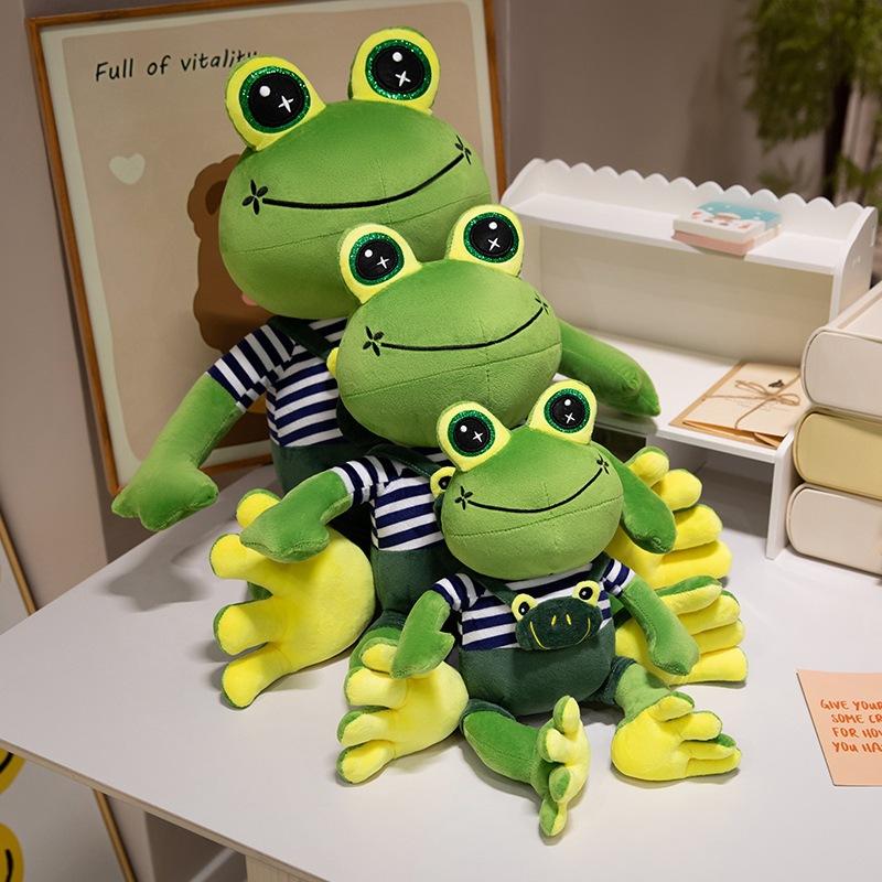 Cute simulation dressing frog doll plush toy green little frog doll children accompany soothing doll