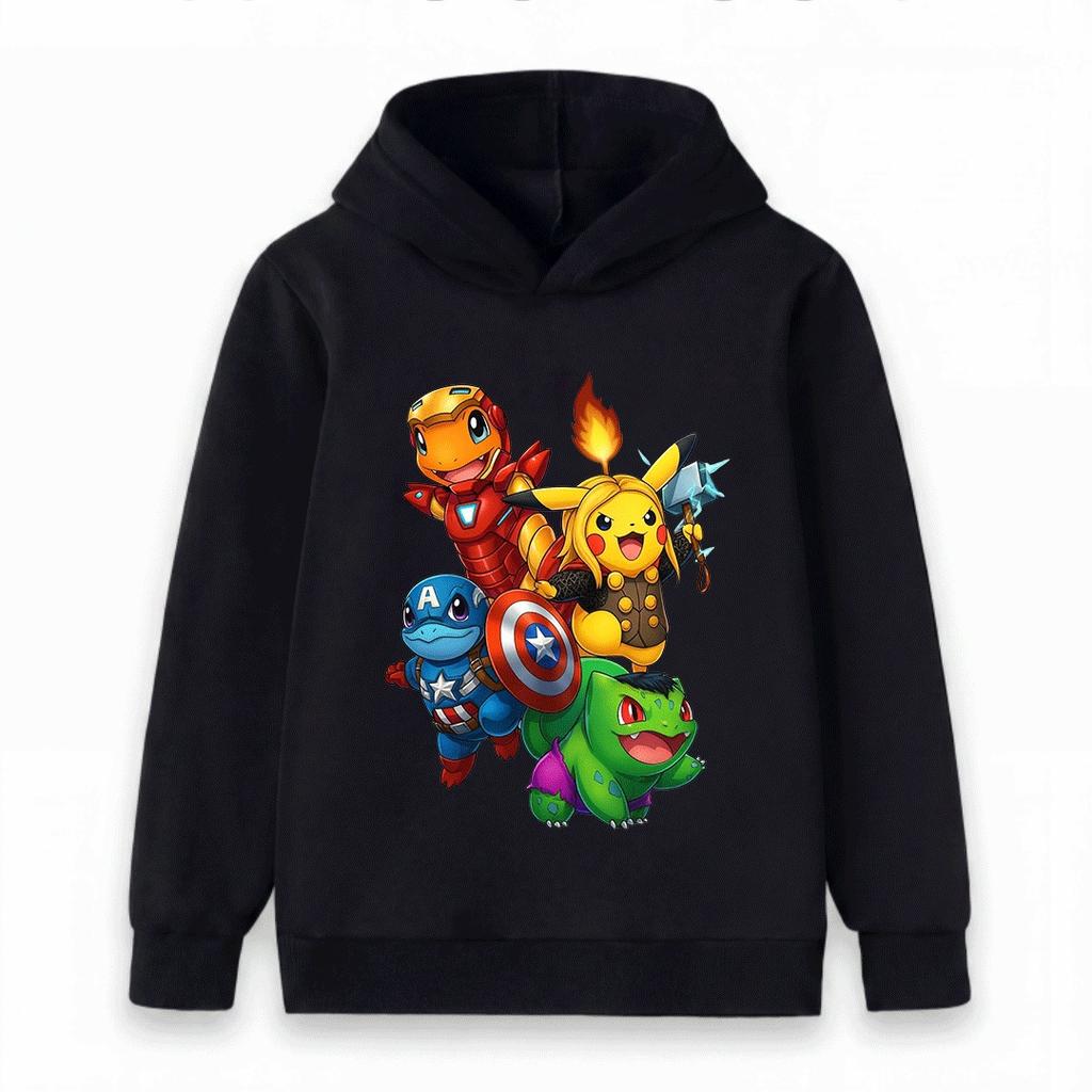 Kids Boys Girls Pullover Hoodie, Cute Cartoon Monster Superhero Print Casual Warm Long Sleeve Hooded Sweatshirt for Children