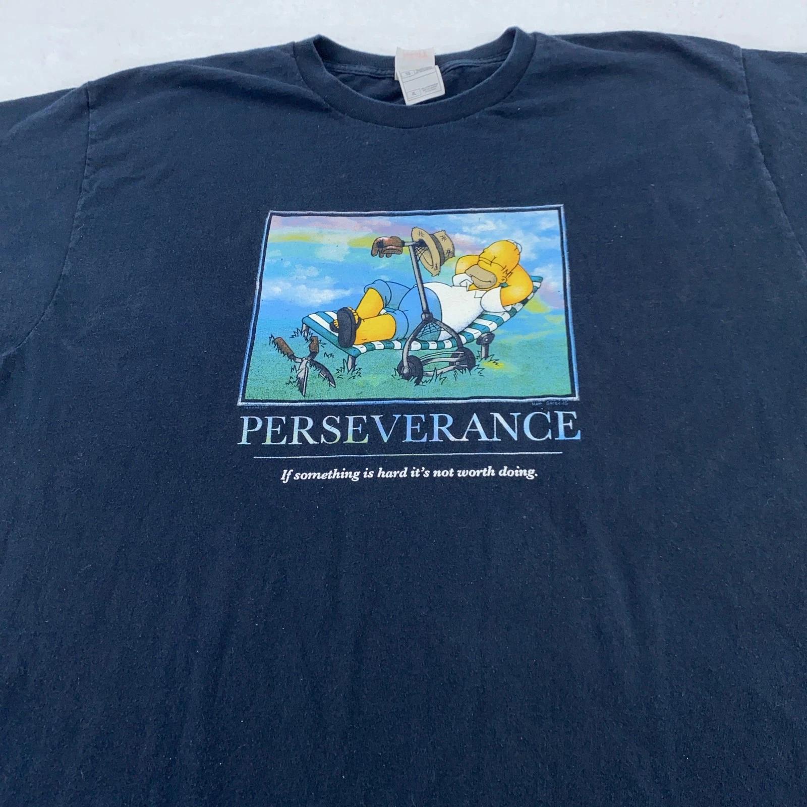 Vintage Homer Simpson Perseverance Lazy Shirt Mens XL Simpsons Cartoon 90s S