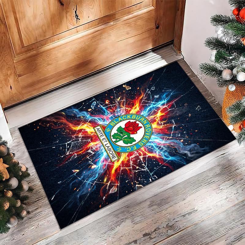 Blackburn Rovers Football Print Crystal Velvet Rug, Comfortable Water Absorbent Non Slip Indoor Floor Carpet