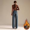 RAIN.CUN Women's High-Waist Plus Velvet Straight-Leg Jeans