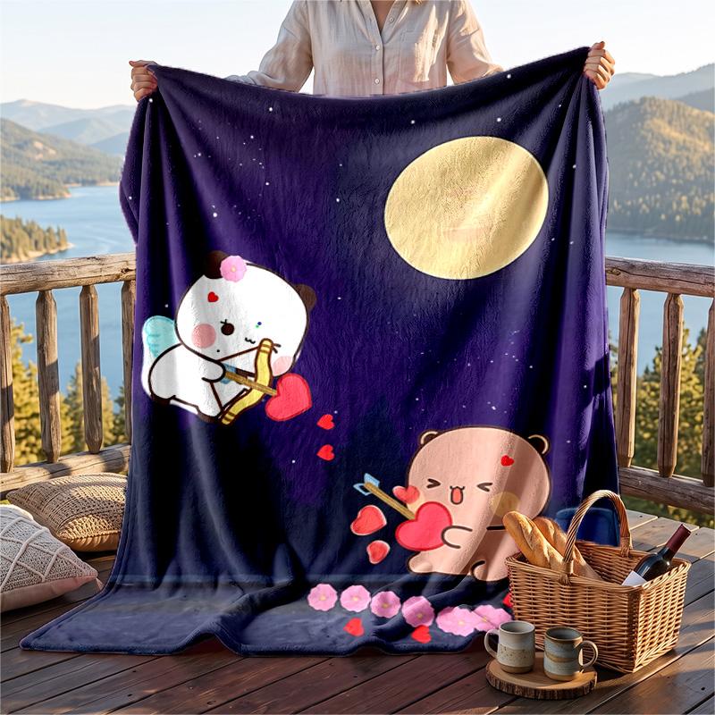Warm Flannel Blanket Bubu Brownie Pattern, Lightweight Comfortable Throw Blanket for Bed Sofa Use