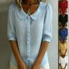 New Ruffles Turn-Down Shirt Women's Solid Casual Button-Down Shirt