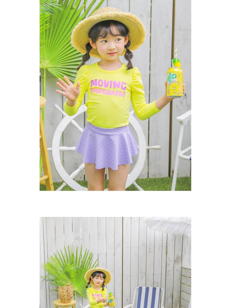 Purple Girls' Long Sleeve Sun Protection Quick-Dry Swimsuit Set for Small to Medium Children