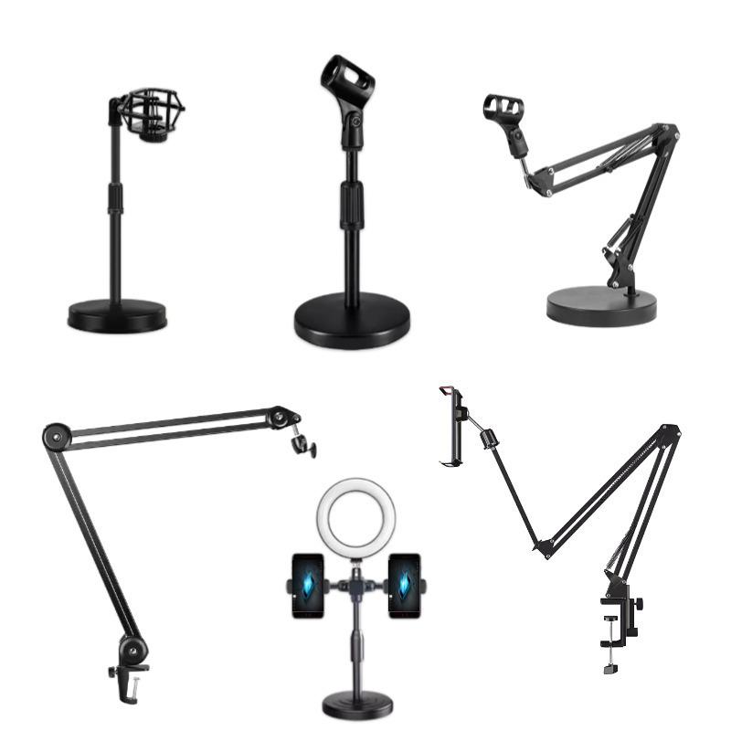 Desktop Streaming Microphone Stand with Fill Light, Boom Arm, and Phone Holder