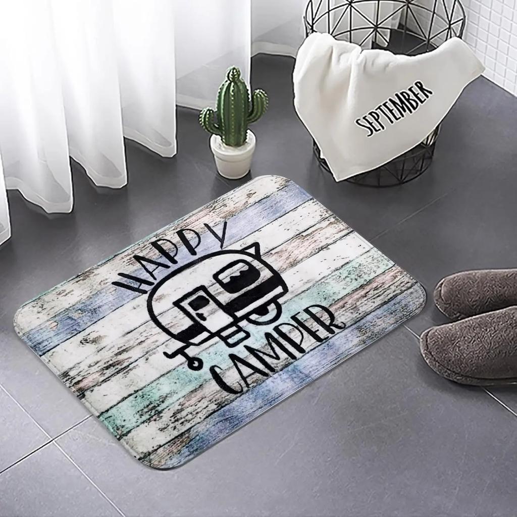 Happy Camper Non-Slip Doormat Bath Mat Entrance Rug for Front Door Kitchen Floor Bath Tub Bedroom Home Decoration Carpet