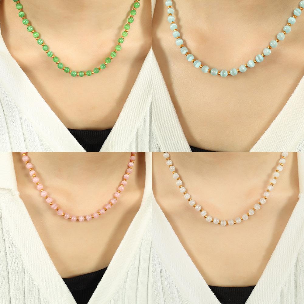 Popular Opal Beaded Titanium Steel Necklace Light Luxury Elegant Temperament Collarbone Chain Jewelry
