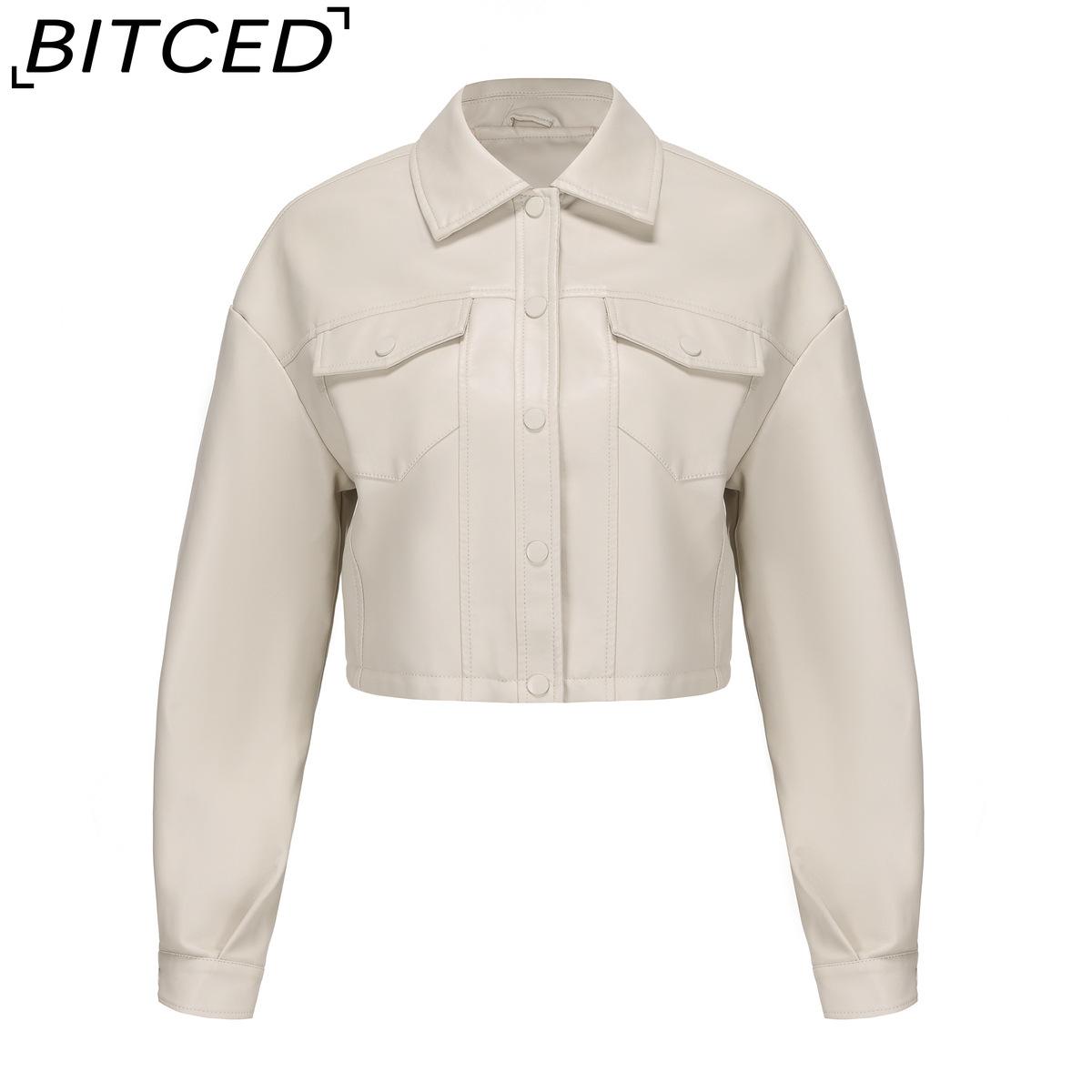 

BITCED Spring/Autumn Loose-Fit Casual Leather Jacket for Women Long-Sleeved Single-Breasted Short-Length Jacket XXL белый