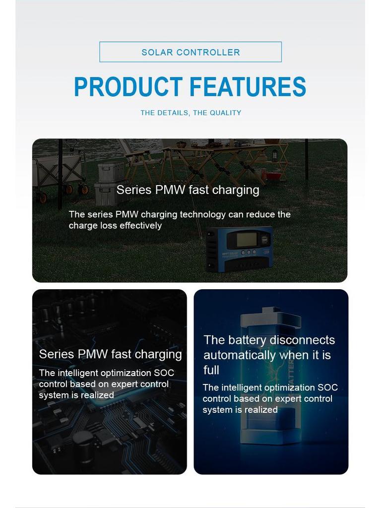 Cross-border Solar Controller: 12/24V Auto Identification MPPT for Photovoltaic Power Charging
