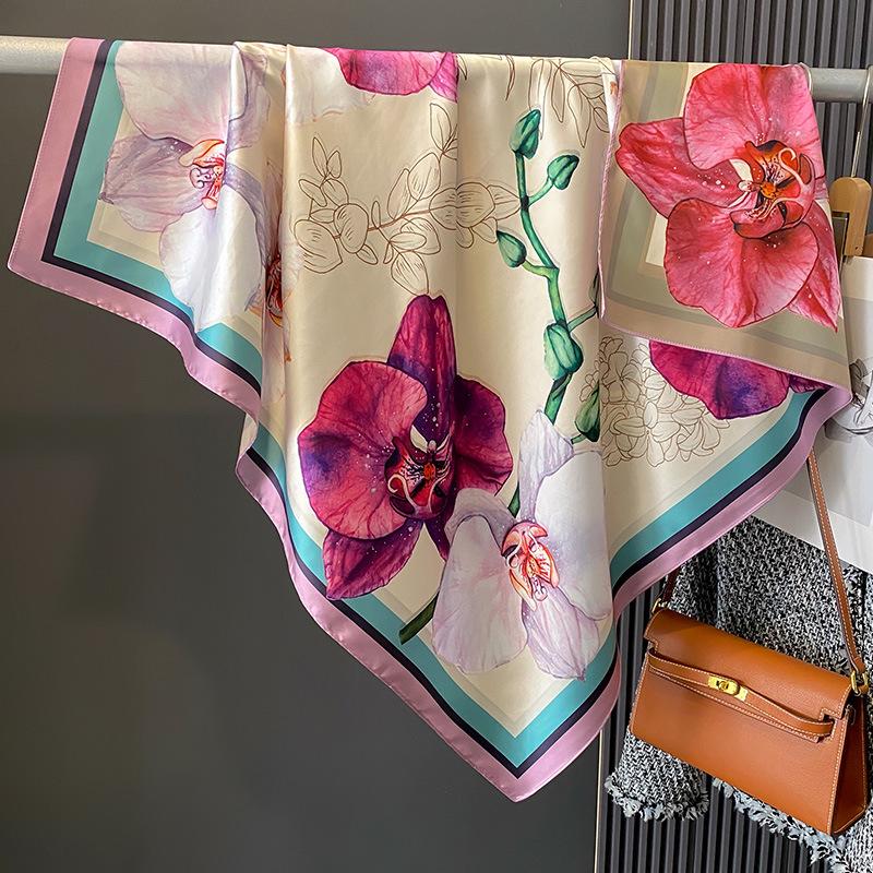 90×90Cm Retro Double-Sided Printed Scarf Neck Scarf High-End Fashion Age-Reducing Silk Scarf Fashionable Scarf With Shawl