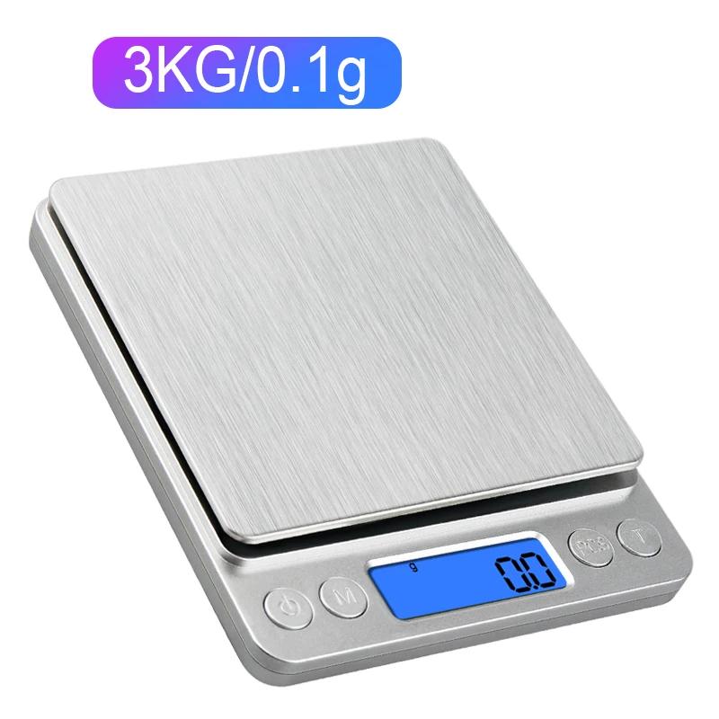 500g/0,01g Bærbar smykkevekt 3kg/0,1g Digital skjermvekt Baking Elektronisk vekt Personlig bordvekt Kjøkkenmatvekt
