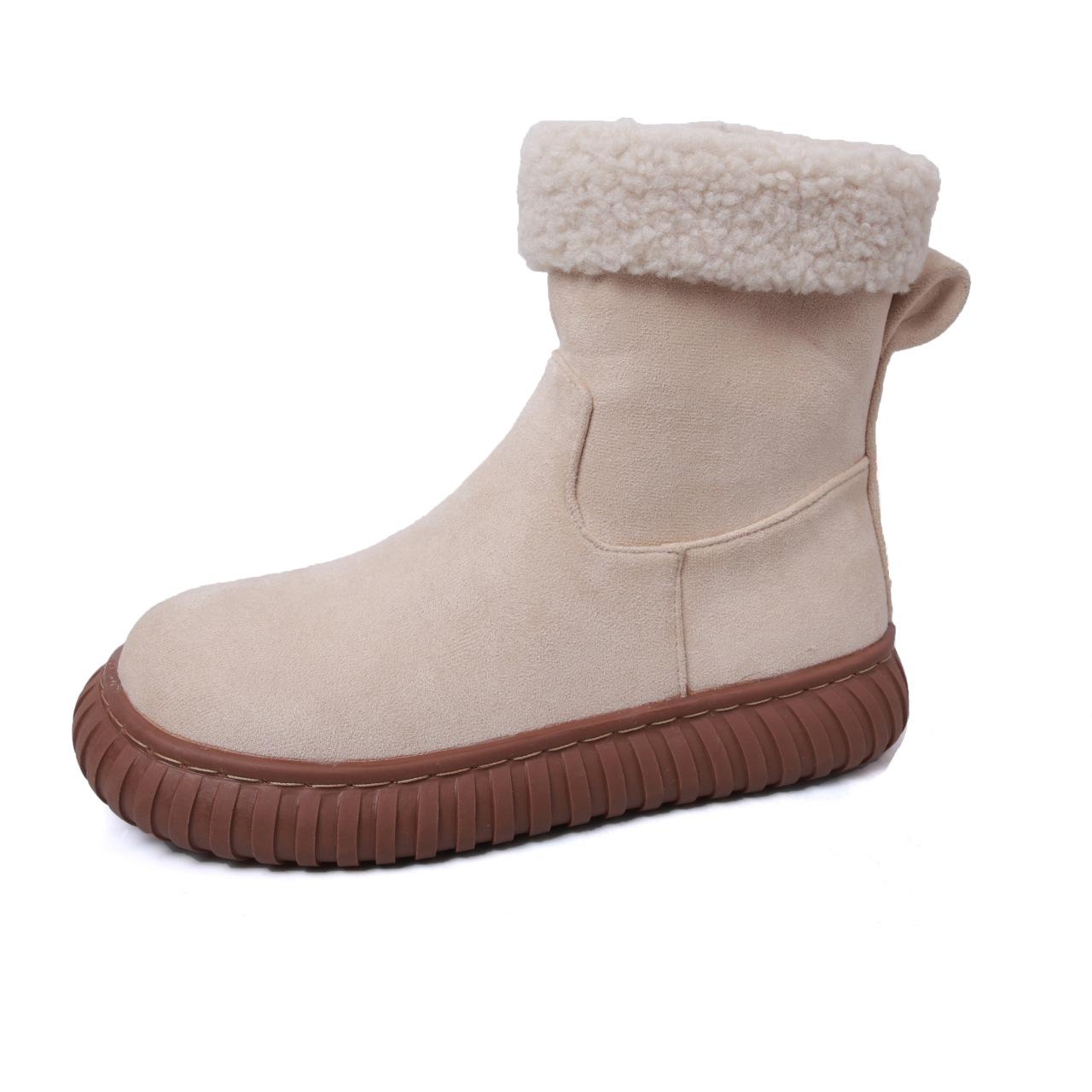 

Нескользящие коричневые теплые зимние ботинки на платформе для женщин, зима 2024, новые северо-восточные ботинки с одной педалью, утолщенный хлопковый ворс 35