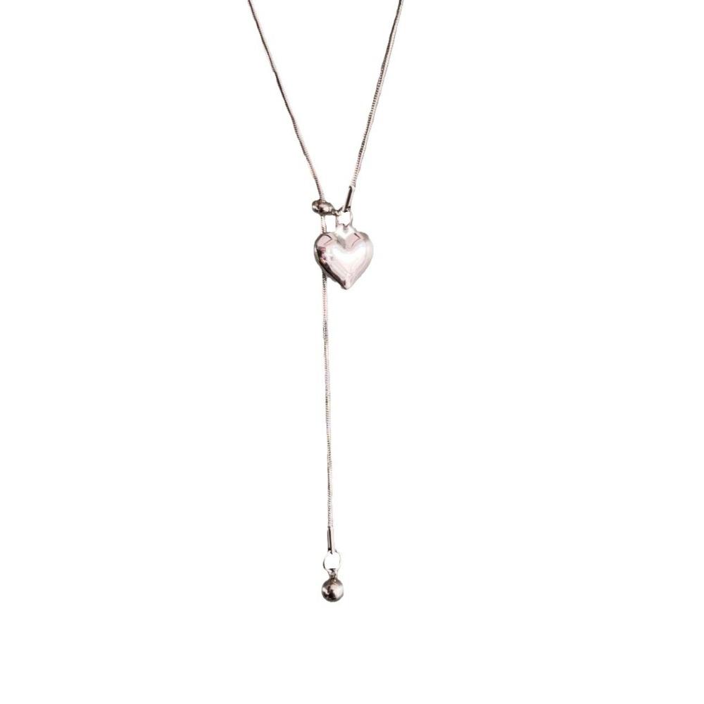 Personality Silver Color Stainless Steel Heart Pull Adjustable Pendant Necklace for Women Charm Y2K Long Collar Jewelry No Fade
