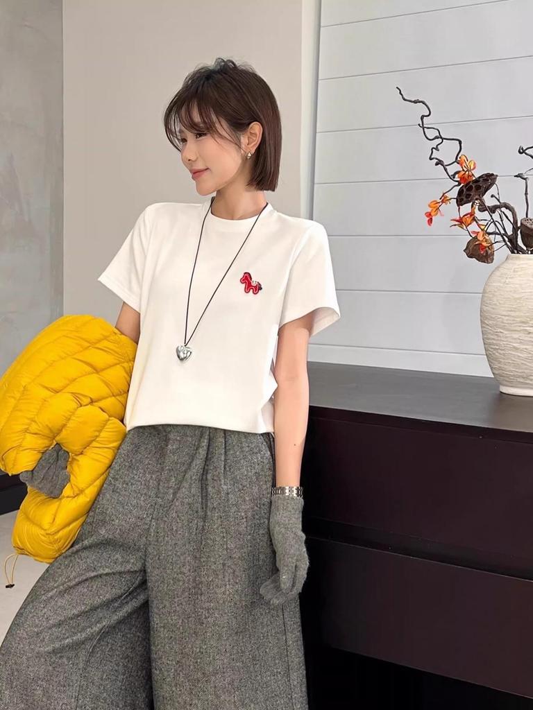 2026 Early Spring Round Neck Cartoon Embroidered Short Sleeve T-shirt