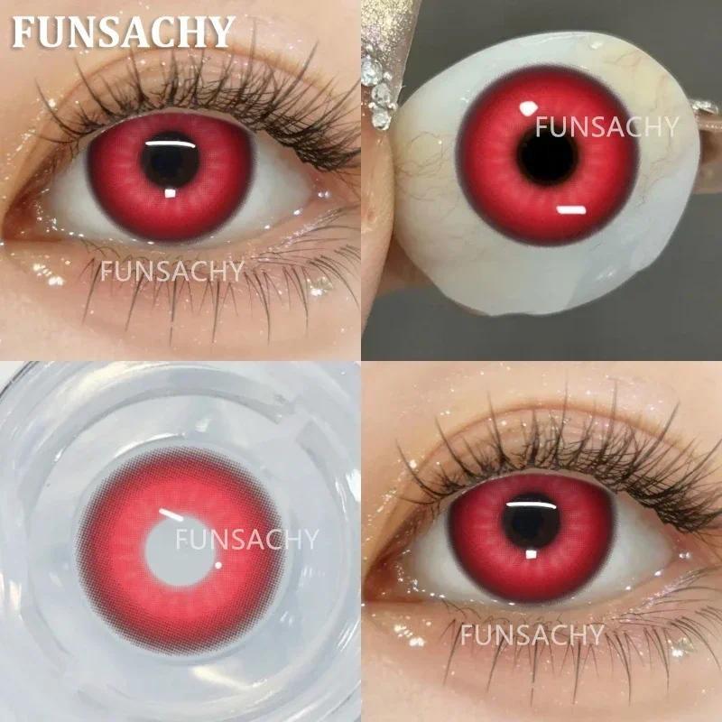 FUNSACHY 2pcs Blind White Contact Lenses for Cosplay Colored Black Contact Lens Red Color Eye Makeup for Halloween Beauty Pupils