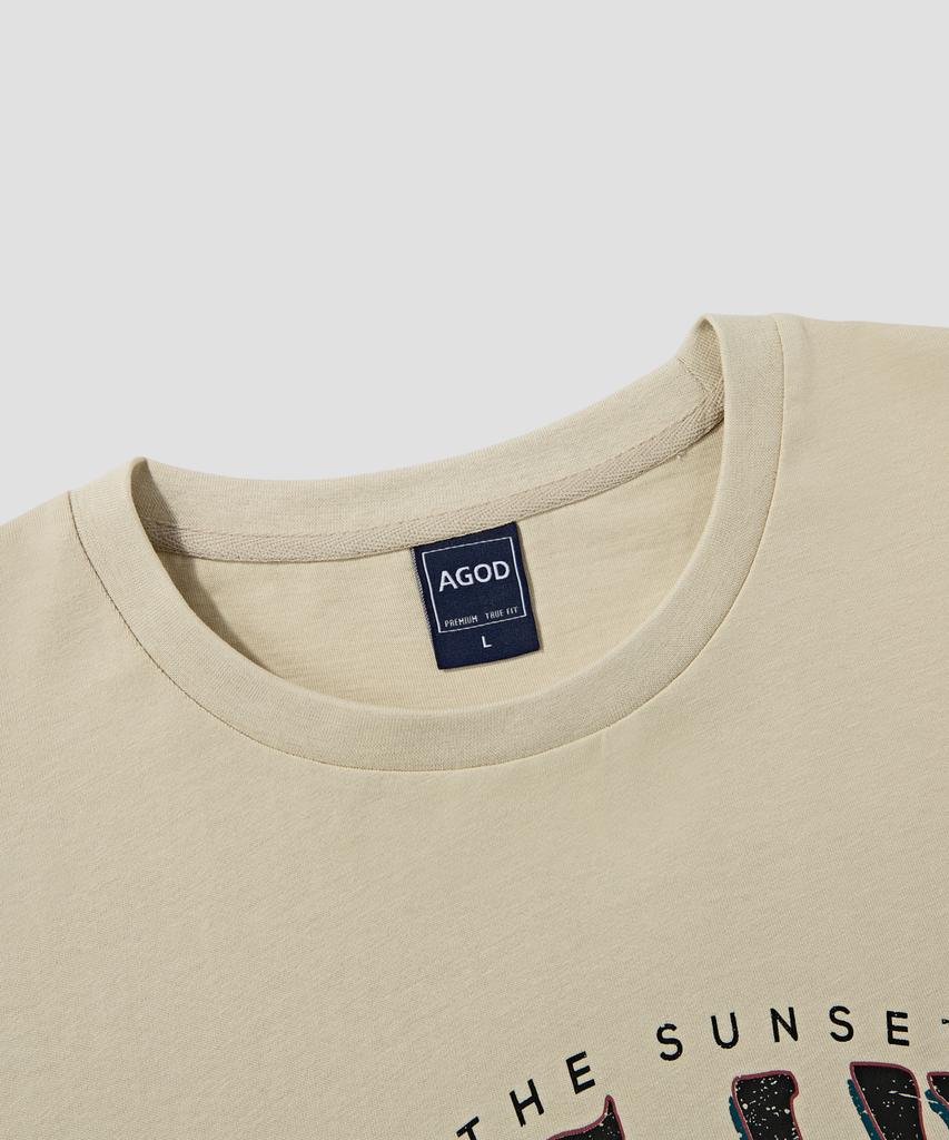 AGOD Arizona Camping Lettering Short Sleeve T-Shirt [Light Beige]