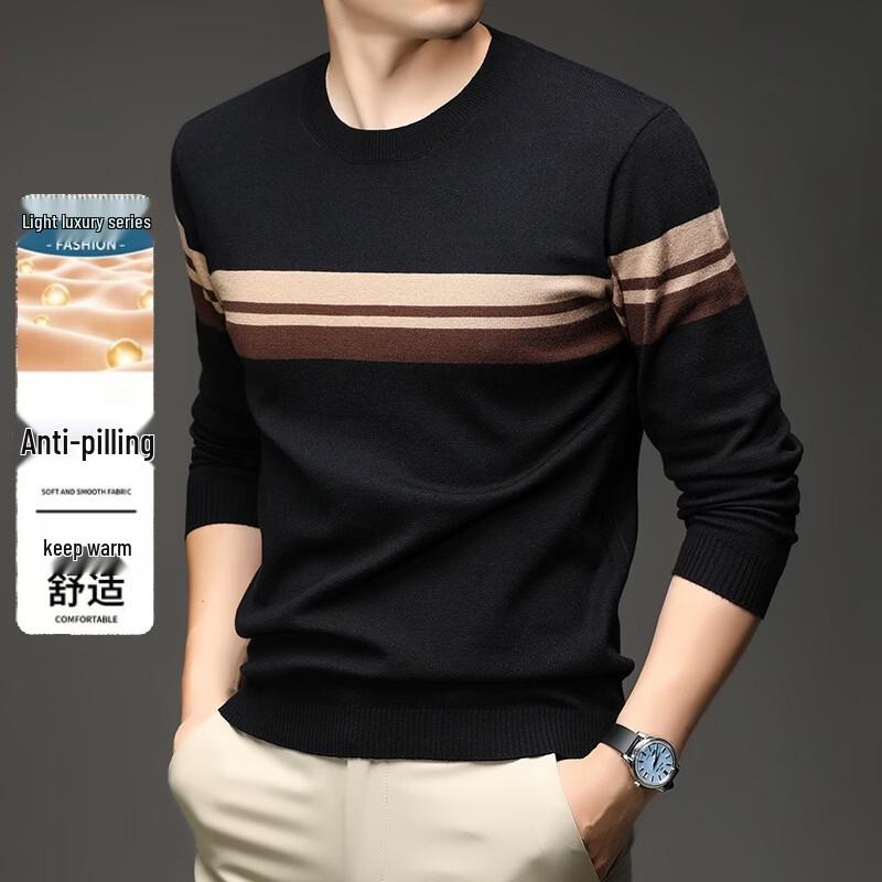 Yalu Men's Crewneck Striped Knit Sweater
