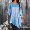 Women Tops Round Neck Ninth Length Sleeve Mid-length Blouse Sparkling Irregular Hem Loose Fit Tee Shirt Daily Wear