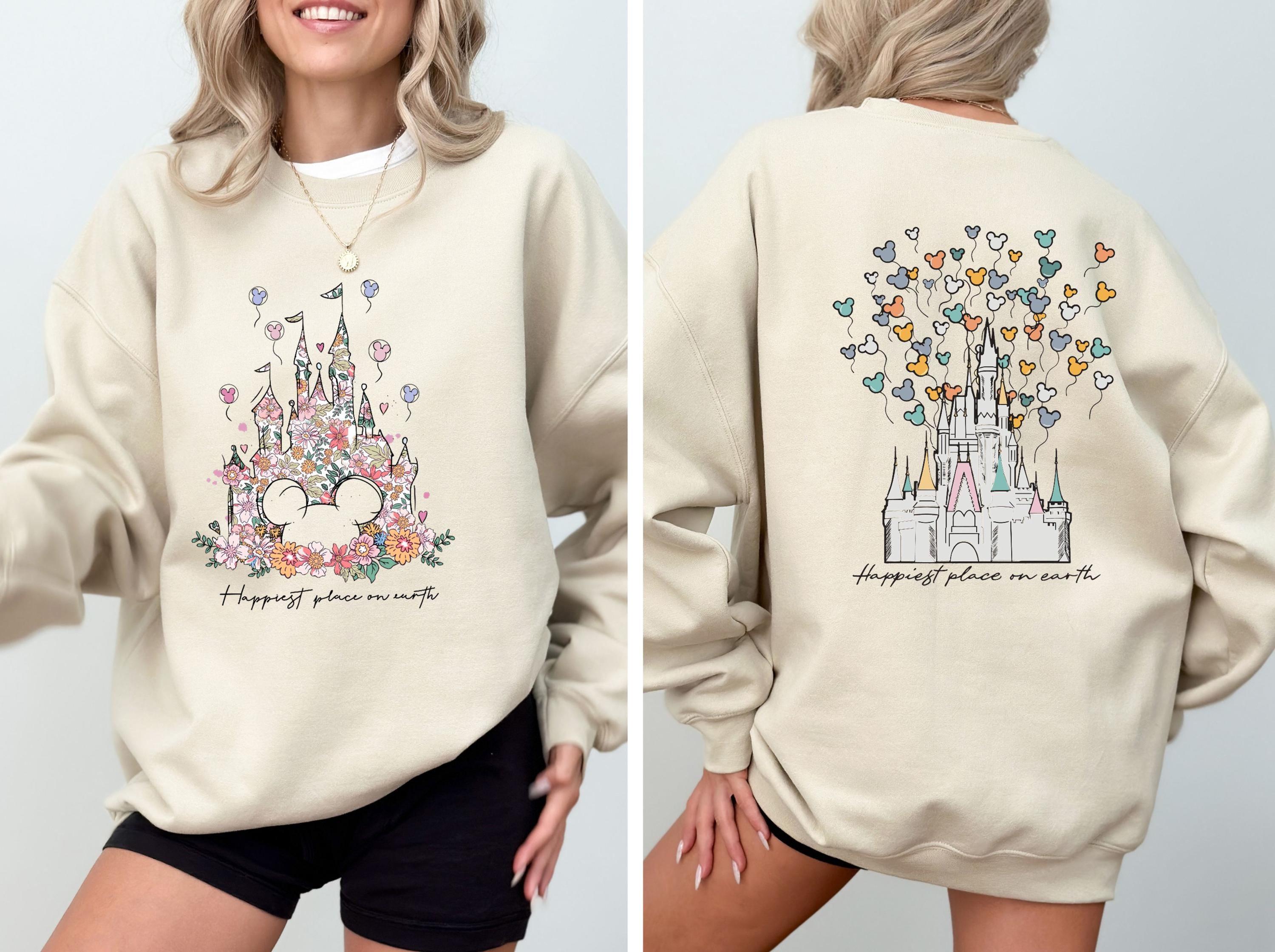 Castle Floral Sweatshirt Magic Kingdom Sweatshirt Vintage Sweatshirt Happiest Place on Earth Sweatshirt S