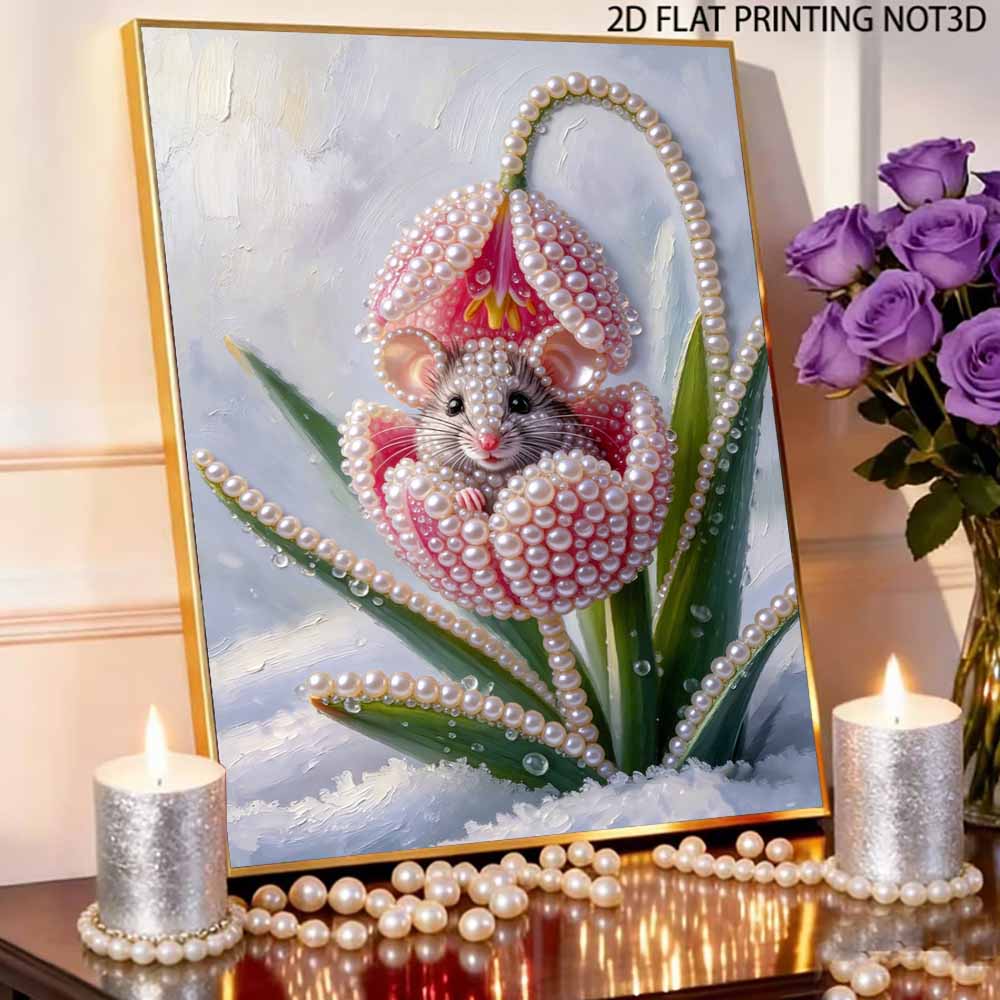 DIY Pearl Painting Canvas Adorable Mouse Design Shiny 3D Bead Art Kit Creative Leisure Craft for Living Room Wall Decor
