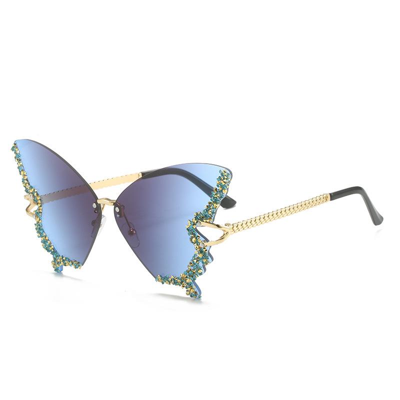 Luxury Party Sunglasses Women Butterfly Diamond Rhinestones Personality Flash Shades Tint Color Travel Blogger Glasses