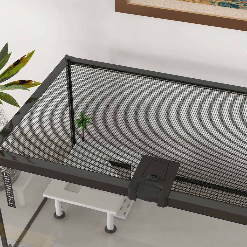Reptile Box Reptile Breeding Box Transparent Terrarium Habitat Sliding Lid Wire Mesh