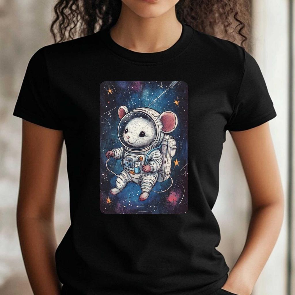T-Shirt Frauen Maus als Astronaut Motiv Baumwolle Größe XS bis 3XLWird in neuem Fenster oder Tab geöffnet