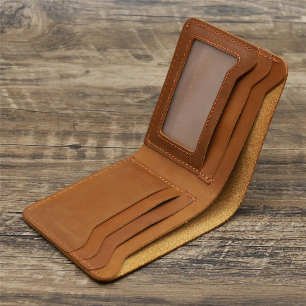 Vintage Genuine Crazy Horse Leather Wallet for Men Short Purse Designer Man Credit Card Holder Wallets