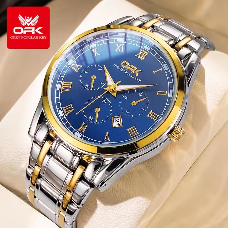 OPK 8119 Dual Calendar Men s Quartz Watch Waterproof Luminous Stainless Steel Wristwatch with Stainless Steel Band for Men