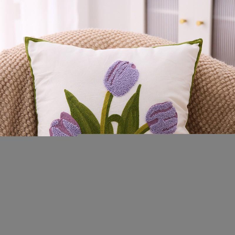Embroidered Floral Cotton Linen Throw Pillow Cover With PP Insert 45x45cm Sofa Bed Car Living Room 45x45cm Pillow Cover