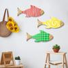 3Pcs/Set Wooden Fish Wall Art Decoration, Striped Wavy Plaid Fish Wall Sculpture, Summer Beach Theme Fish Ornament, Rustic Lake House Nautical Decor
