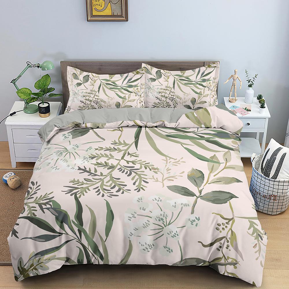 Tropical Leaves Butterfly Printed Duvet Cover Bedding Sets With Pillow Case Luxury Polyester Bedspread Queen/King Size Gift Blue