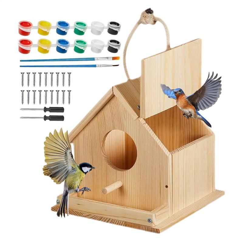 Bird House Kits Wooden DIY Birdhouse Kit Outdoor Freestyle Painting Arts & Crafts Projects With Paints Brushes Garden Yard Decor