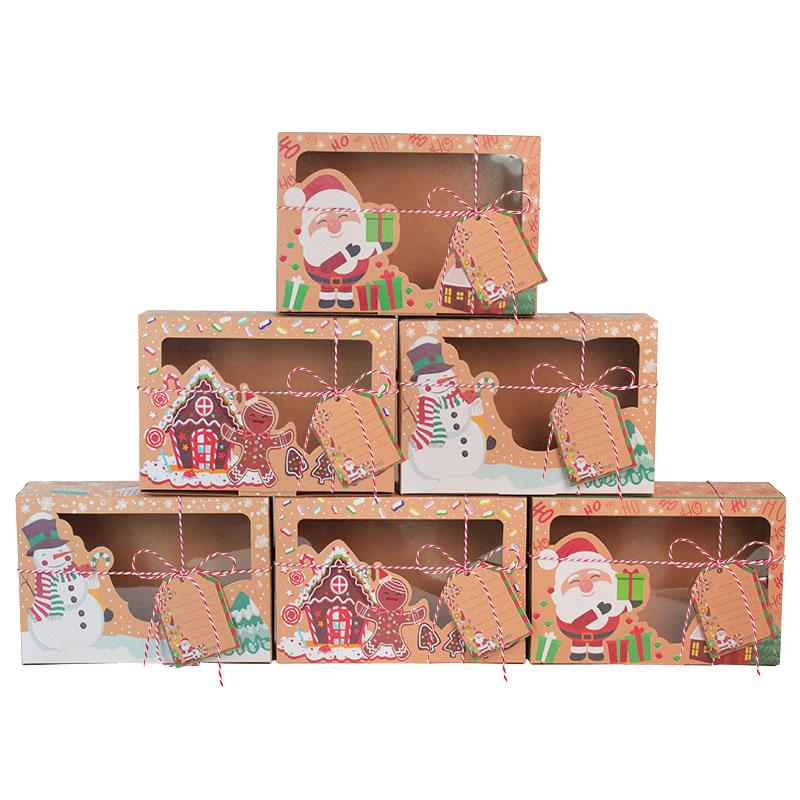 Christmas Candy Cookies Boxes Kraft Paper Gift Box Food Bakery Treat Boxes with Clear Window Navidad Decor Xmas Gift Bag Noel