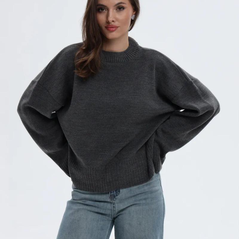 Wind Knitted Sweater Winter New Sweet Round Neck Pullover Loose Solid Color Long Sleeve Versatile Knitted Sweater Women