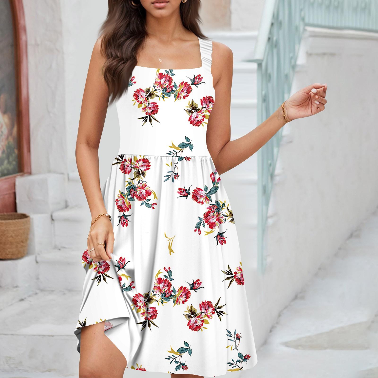 

Женское летнее повседневное платье с квадратным вырезом и карманами, милое платье трапециевидной формы без рукавов с высокой талией и жилетом миди XL