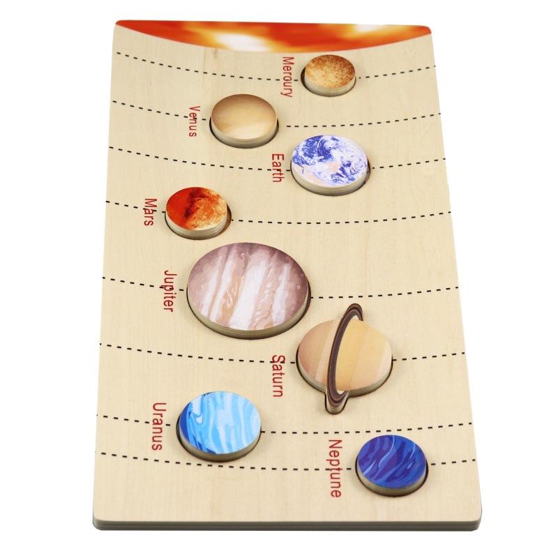 Wooden Planet Puzzles Parish Learning Montessori Toys Kids Moon Phase Change Cognitive World Map Matching Game for 3-6 Years Old