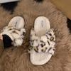Platform leopard print fluffy shoes women's shoes wear 2025 new autumn and winter cotton slippers lamb wool fashion cotton shoes