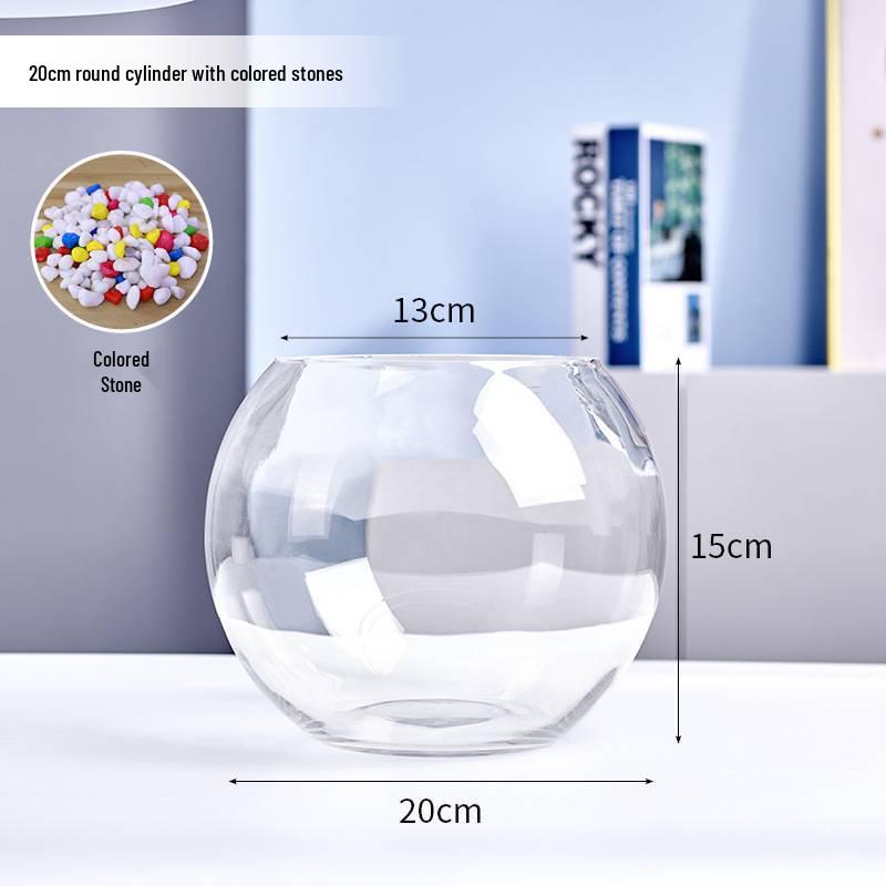 Jialei Dezhu Transparent Round Glass Fish Tank & Turtle Aquarium for Desktop Living Room