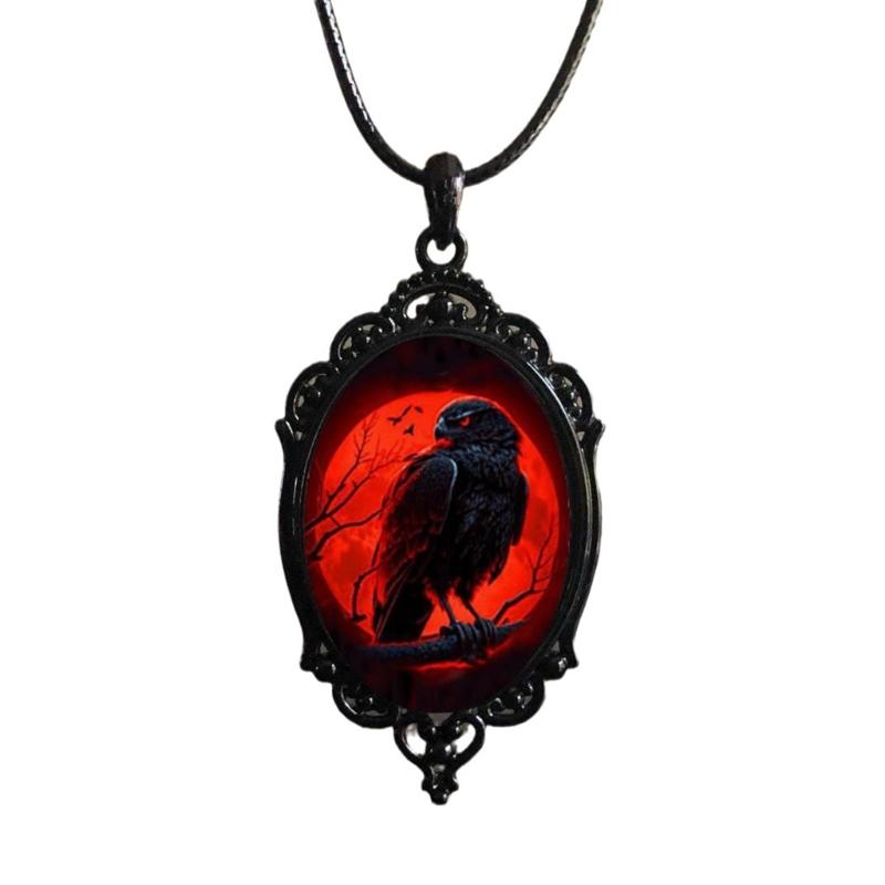 

Black Raven Pendant Necklace Gothic Black Bird Crow Photo Clavicle Chain Jewellery for Women Girls Rope Chain Choker 1