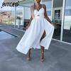 Women's Fashion Summer Spring Solid Color Print V-Neck Sleeveless Casual Dresses