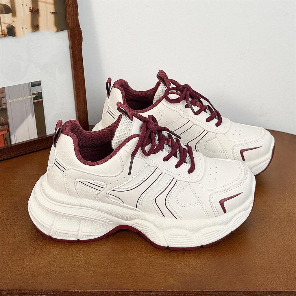 Hot Selling Thick Soled Height Increasing Ankela Red Dad Shoes Women's Niche Sports Shoes 2025 New White Shoes, Casual Shoes
