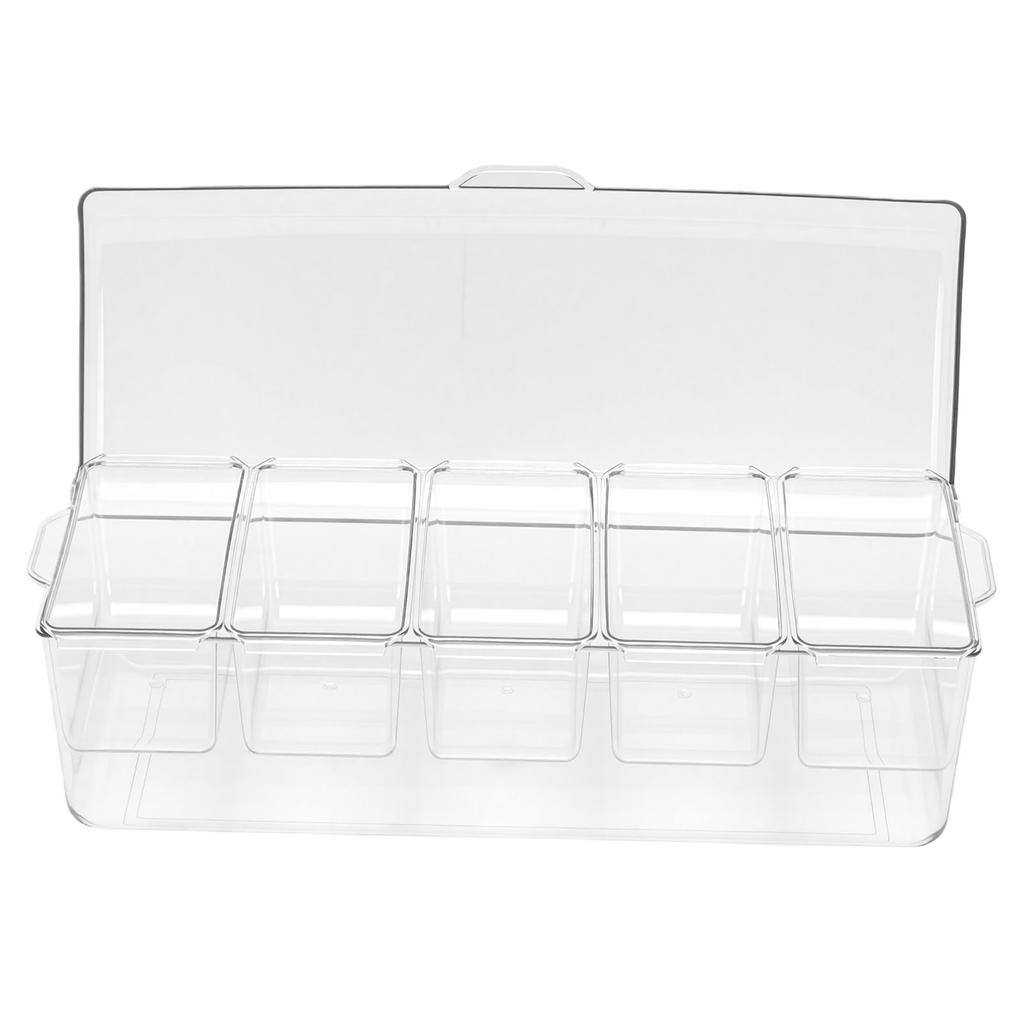 Condiment Caddy with 5 Compartments Versatile Stackable Reusable Plastic Garnish Tray for Outdoor Party Picnic
