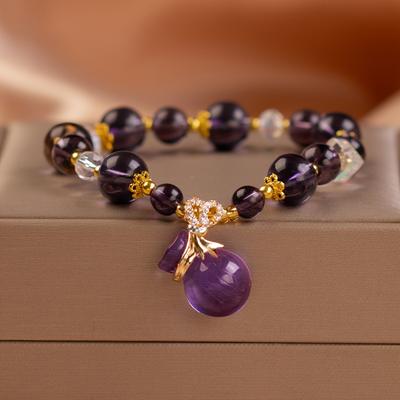 Creative Lucky Fortune String Female Amethyst 1PC Fashion Jewlery Pendant Natural Stone Fortune Bag Beaded Bracelet